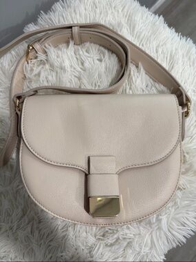 On 34th Neutral Cream Saddle Crossbody Bag with Gold Hardware